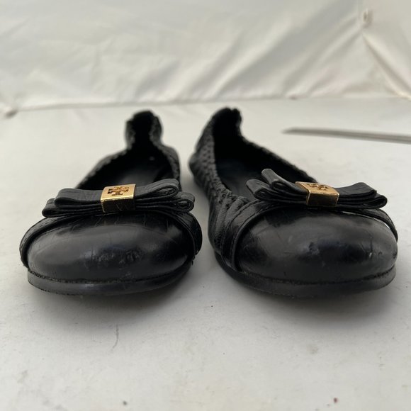 Tory Burch Black Eddie Bow Ballet Flats 9 - Picture 4 of 10